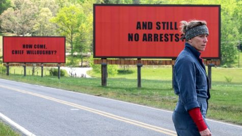 Mildred Hayes (Frances McDormand) standing by her billboards. All photos courtesy of Fox Searchlight Pictures.