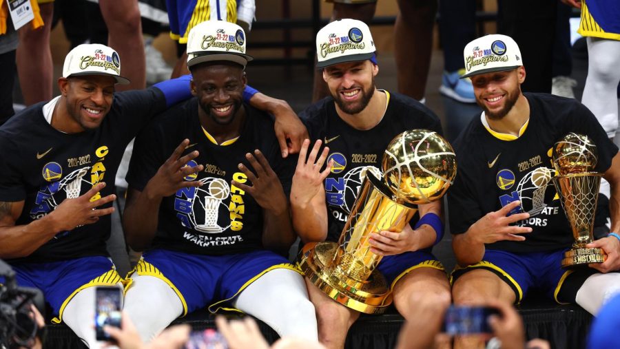 Warriors+players+celebrating+after+winning+the+2022+NBA+Finals.+Photo+by+The+New+York+Times.